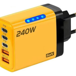 Carregador 240w Carga 3.0 Usb Rápido Tipo-c Com 4 Portas Amarelo